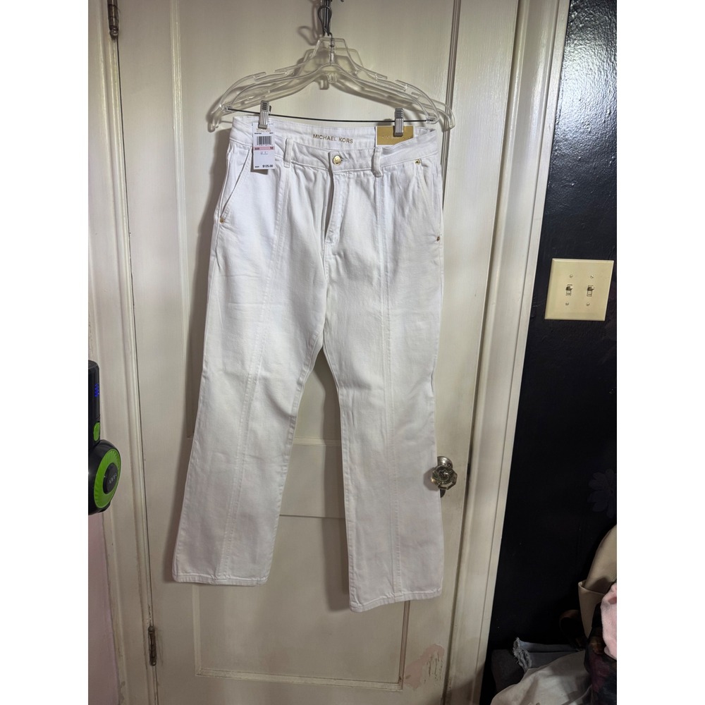 Michael Kors Womens Selma Flare Higher Rise Leg‎ Jeans White Denim Pants Size 10